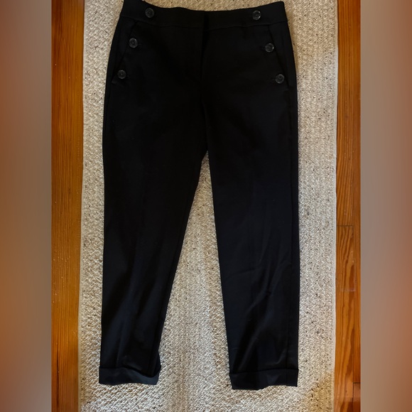 Loft black stretch straight button detail business casual work office pants 4 - Picture 6 of 7
